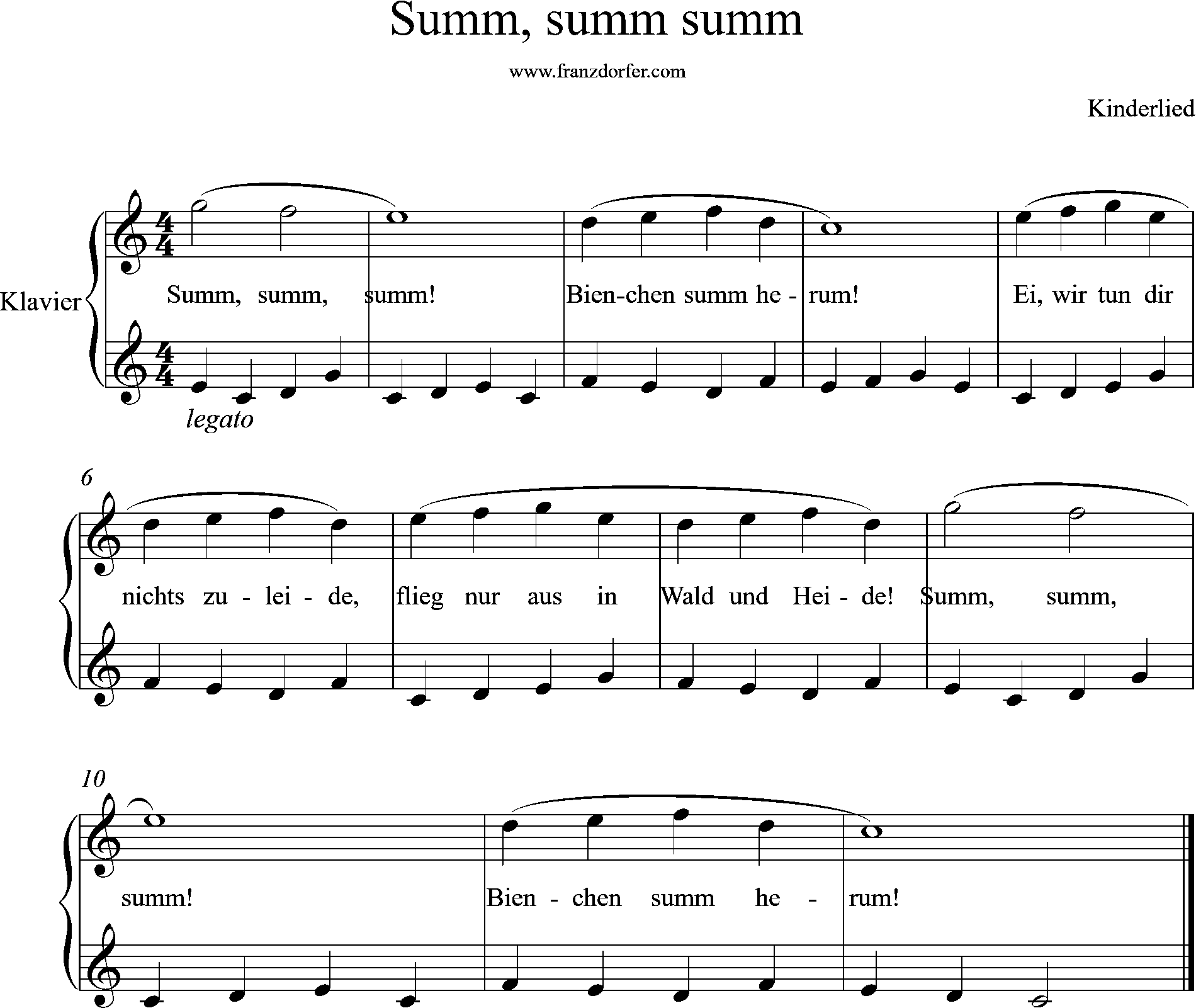klaviernote, C-Dur, summ summ summ, anfänger